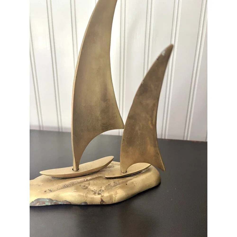 Vintage Brass Sailboat Sculpture Mid Century Modern MCM Nautical Decor Coastal